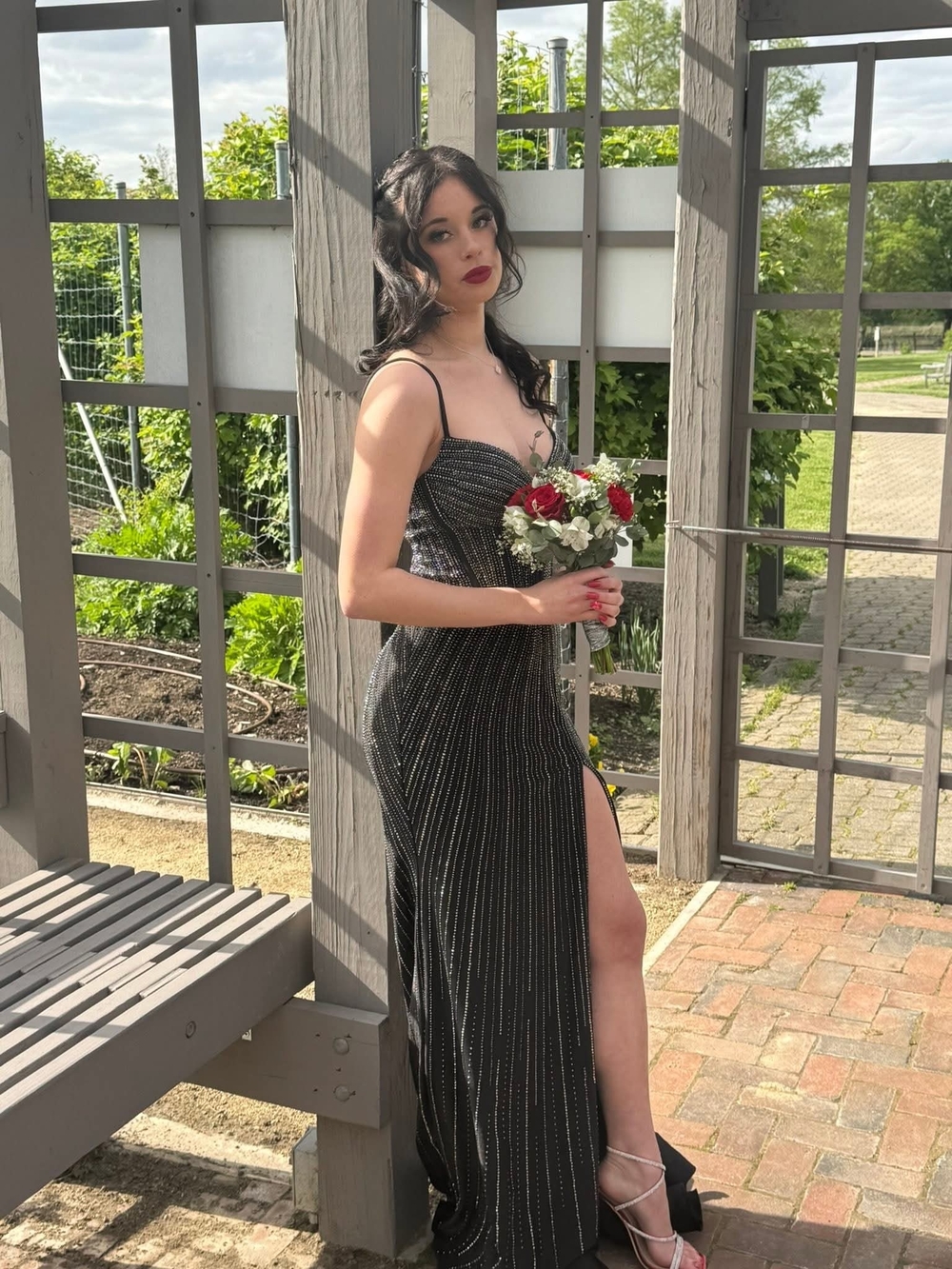Elegant  Sherri Hill Black Sparkle Evening Gown with Side Slit
